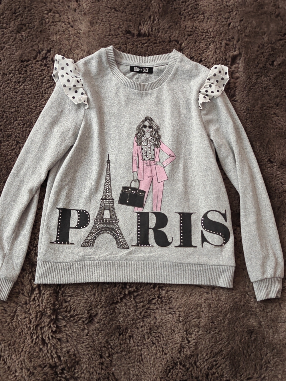 Gray 'Paris' Graphic Sweater with Pink Accent